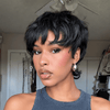 Natural Black Chic Curly Pixie Mullet Wig Layered Hair for Everyday Wear
