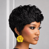 Edgy Side Part Full Lace Black & Burgundy Short Wavy Pixie Cut Wig