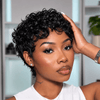 Wear & Go Human Hair Short Curly Pixie Cut Wig with Bangs
