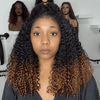 Ombre Black to Chestnut Curly Bob 7x5 Lace Frontal Wig Soft Natural Curls 4C Kinky Edges Human Hair