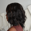 Brown Highlight Wavy Bob With Bangs Low Maintenance Human Hair Wig