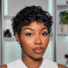 Wear & Go Human Hair Short Curly Pixie Cut Wig with Bangs