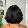 90s-Inspired Kinky Straight Feathered Bob Half Wig with Side-Swept Bangs