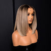 Silky Straight Ombre Ash Blonde Highlights Blunt Cut Bob Wig