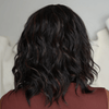 Brown Highlight Wavy Bob With Bangs Low Maintenance Human Hair Wig