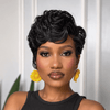 Edgy Side Part Full Lace Black & Burgundy Short Wavy Pixie Cut Wig