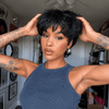 Natural Black Chic Curly Pixie Mullet Wig Layered Hair for Everyday Wear