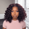 Shiny Burgundy Mixed Black Curly Bob 7x5 Lace Front Wig