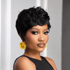 Edgy Side Part Full Lace Black & Burgundy Short Wavy Pixie Cut Wig