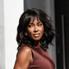 Brown Highlight Wavy Bob With Bangs Low Maintenance Human Hair Wig