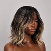Wavy Human Hair Wig Natural Black with Blonde Highlights 5x5 Lace Closure