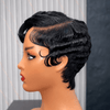 Retro Finger Wave Pixie Cut 5×5 Right-Side Part Closure Wig with Pin Curls