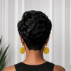 Edgy Side Part Full Lace Black & Burgundy Short Wavy Pixie Cut Wig