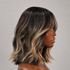 Wavy Human Hair Wig Natural Black with Blonde Highlights 5x5 Lace Closure