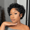 Trendy Full Lace Short Pixie Cut Curly Human Hair Wigs with Baby Hair