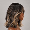 Wavy Human Hair Wig Natural Black with Blonde Highlights 5x5 Lace Closure