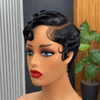 Retro Finger Wave Pixie Cut 5×5 Right-Side Part Closure Wig with Pin Curls