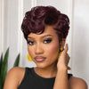 Edgy Side Part Full Lace Black & Burgundy Short Wavy Pixie Cut Wig