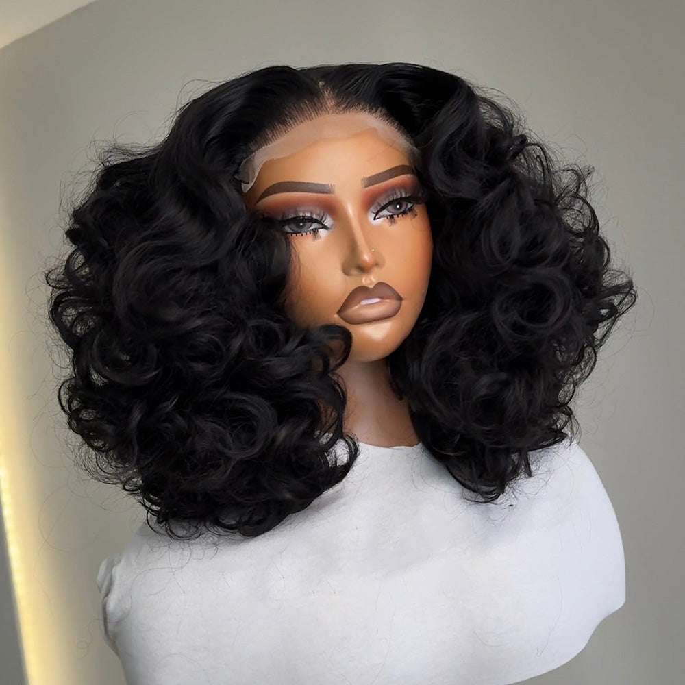 Natural Black Bouncy Loose Curly 13×4 Lace Front Human Hair Wig