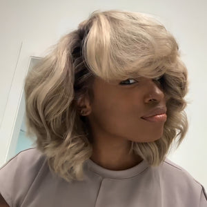 Ombre 613 Blonde Side Part Layered Cut Bob With Brown Root 13x4 Lace Front Wig