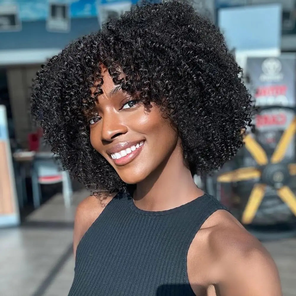 
            
                Load image into Gallery viewer, Afro Kinky Curly Glueless Wig With Bangs
            
        