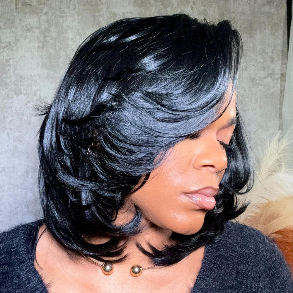 
            
                Load image into Gallery viewer, Trendy Side Part Layered Cut Blowout Bob Frontal Lace Wig
            
        