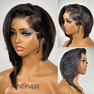 Layered Asymmetric Bob With Shaved Sides 13x4 Lace Front Wig