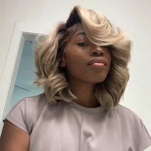 Ombre 613 Blonde Side Part Layered Cut Bob With Brown Root 13x4 Lace Front Wig