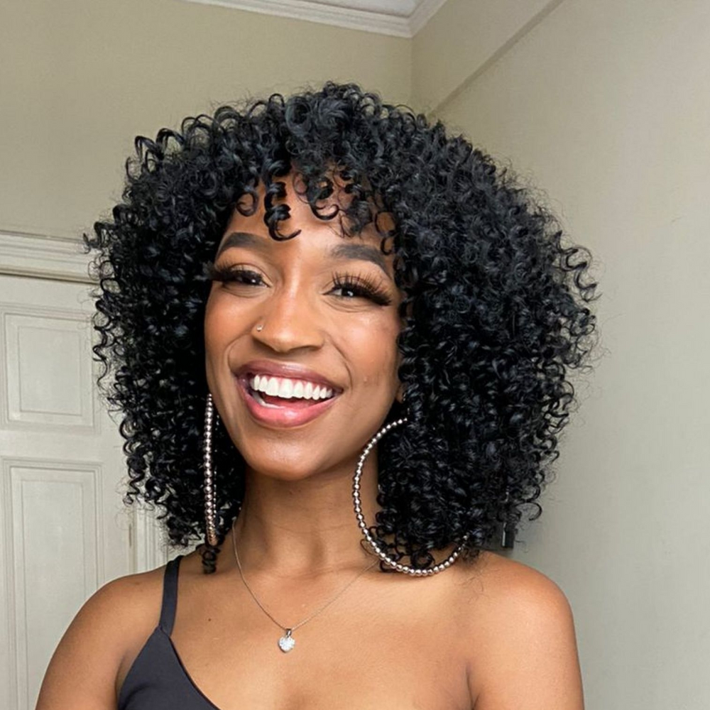 Put on & Go Trendy Curly Glueless Bob Wig With Bang