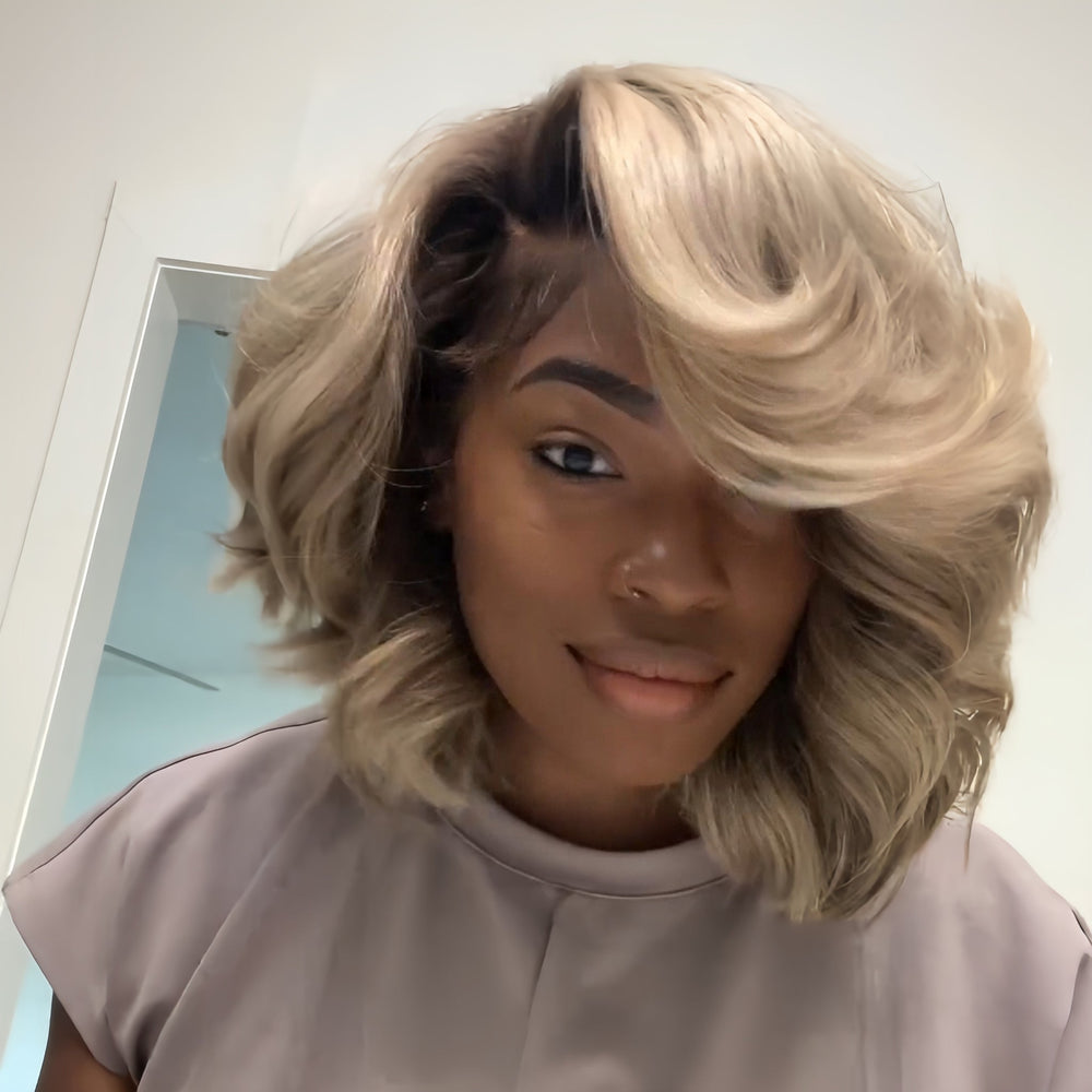 Ombre 613 Blonde Side Part Layered Cut Bob With Brown Root 13x4 Lace Front Wig