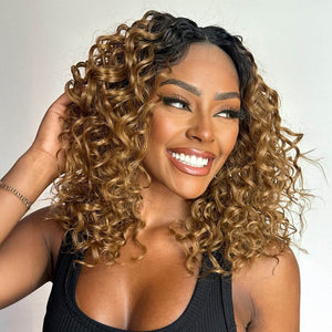 Sassy Ombre Blonde With Dark Root Curly Lace Wig