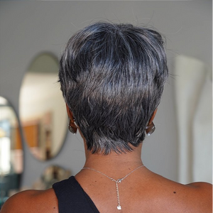 Salt And Pepper Layered Pixie Cut Wig with Bangs