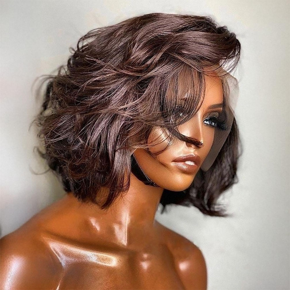 Messy Side Part  Bob Light Reddish Brown 13x4 Lace Front Wig