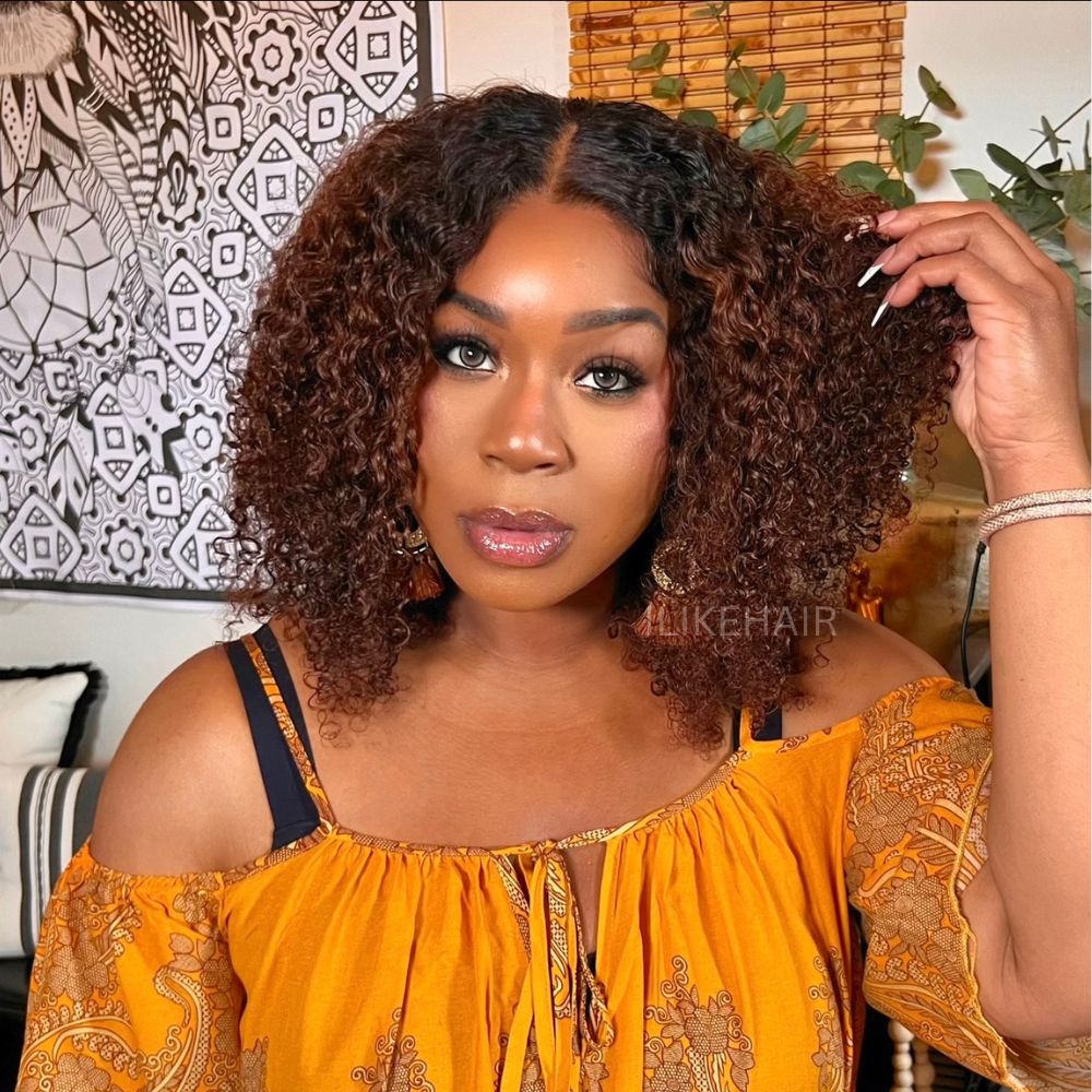 Wear & Go Fluffy Ombre Brown Jerry Curly 5x5 Lace Closure Wig