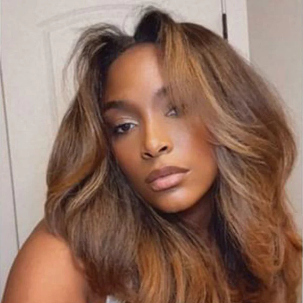 Ombre Light Brown Layered Cut Wavy 5x5 Lace Closure Wig