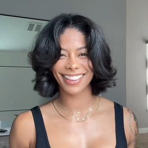 Layered Bob Short Wavy Lace  Wig Human Hair