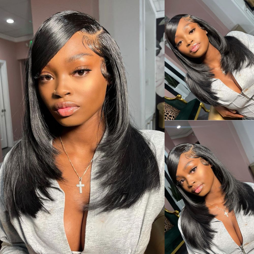 90's Inspired Layered Cut With Side Swoop Straight 13x4 Lace Front Wig