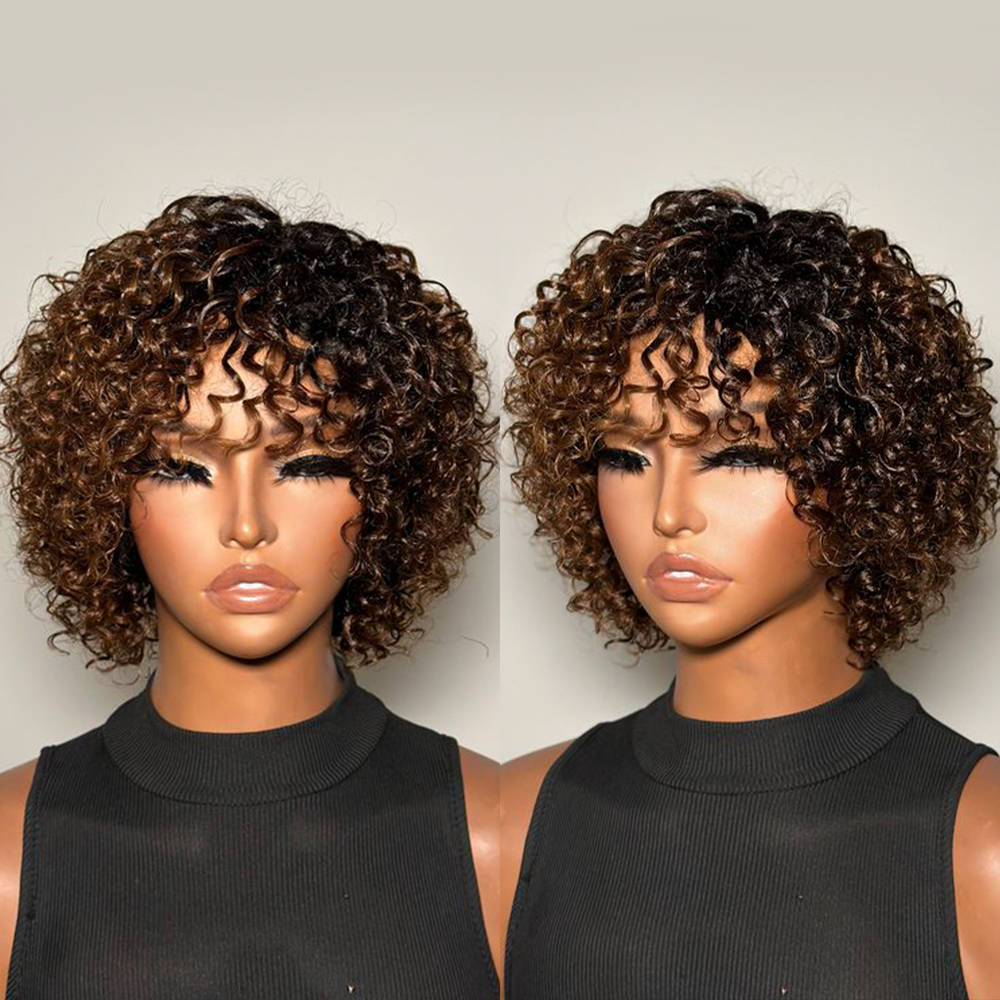 Natural & Effortless Ombre Brown Short Pixie Curly Wig