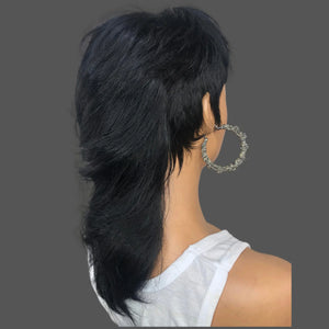 
            
                Load image into Gallery viewer, Short Glueless Mullet Wigs For Women Girls 80s 90s Human Hair Natrual Black
            
        