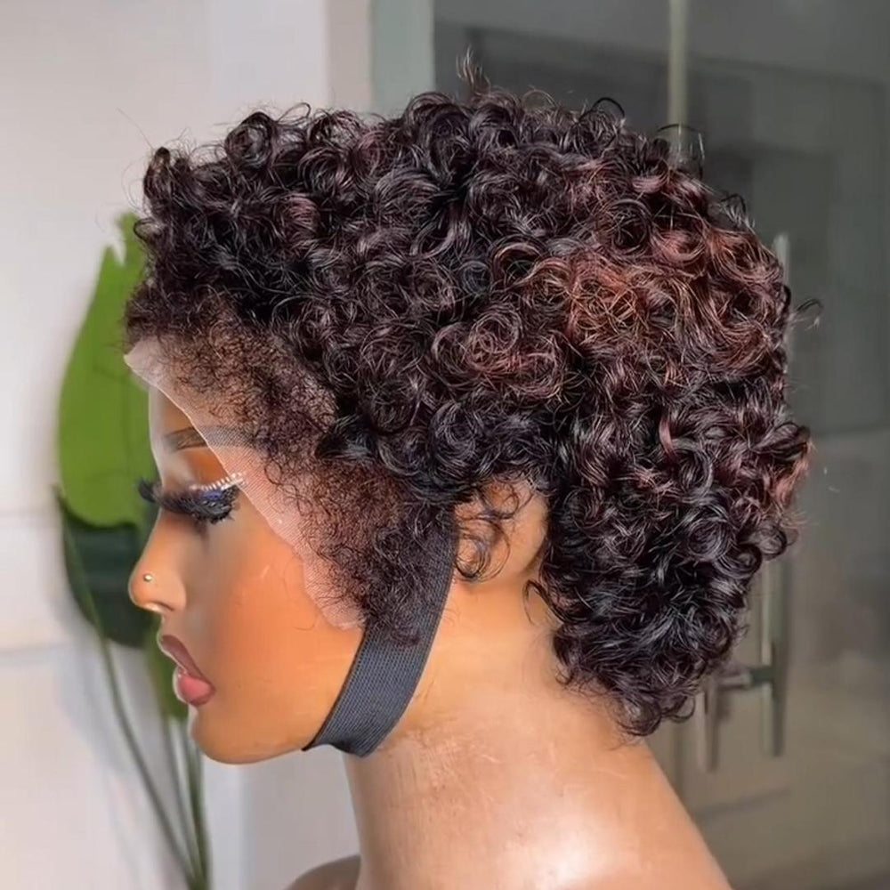 Brown Highlight Curly Wig With Hybrid Kinky Edges