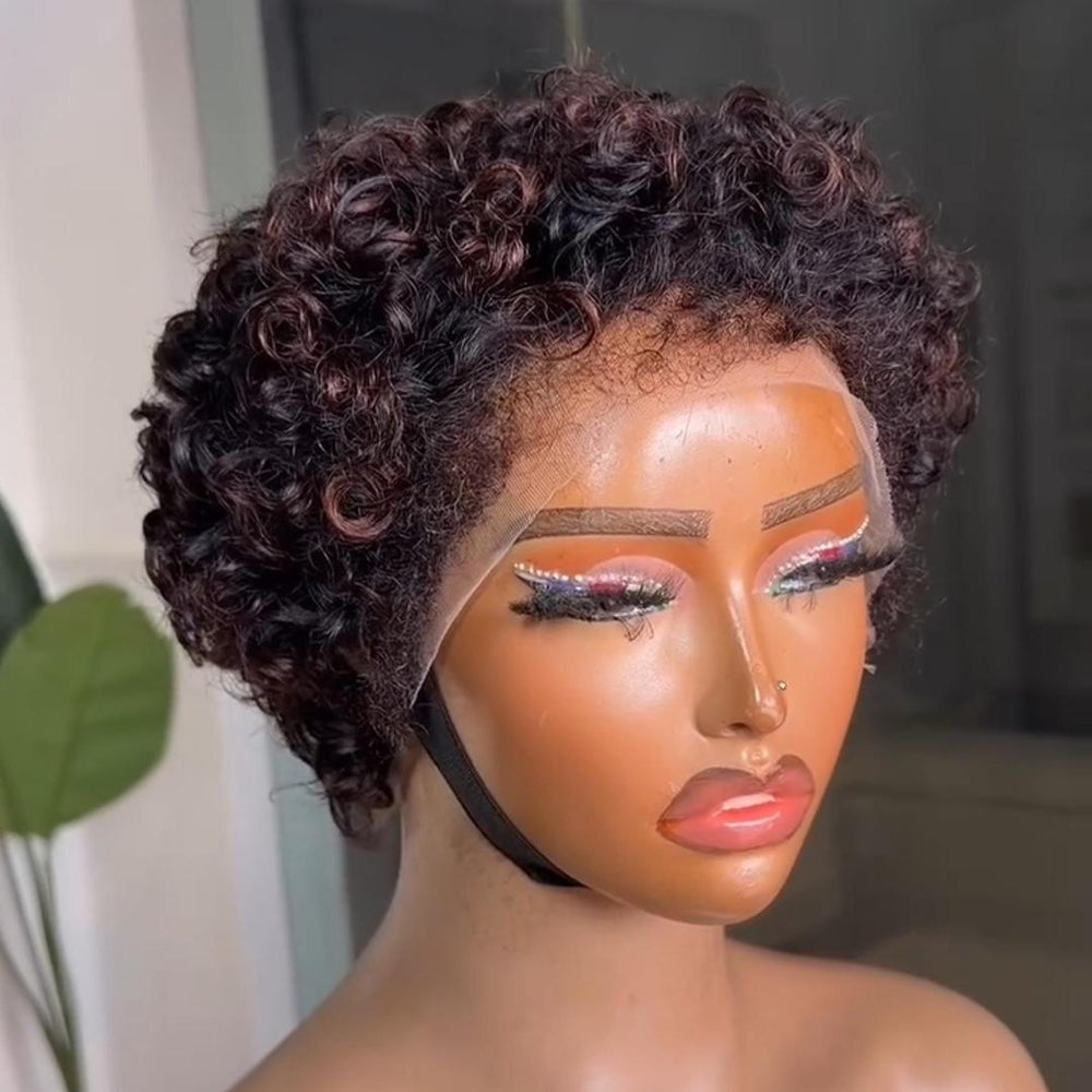 Brown Highlight Curly Wig With Hybrid Kinky Edges