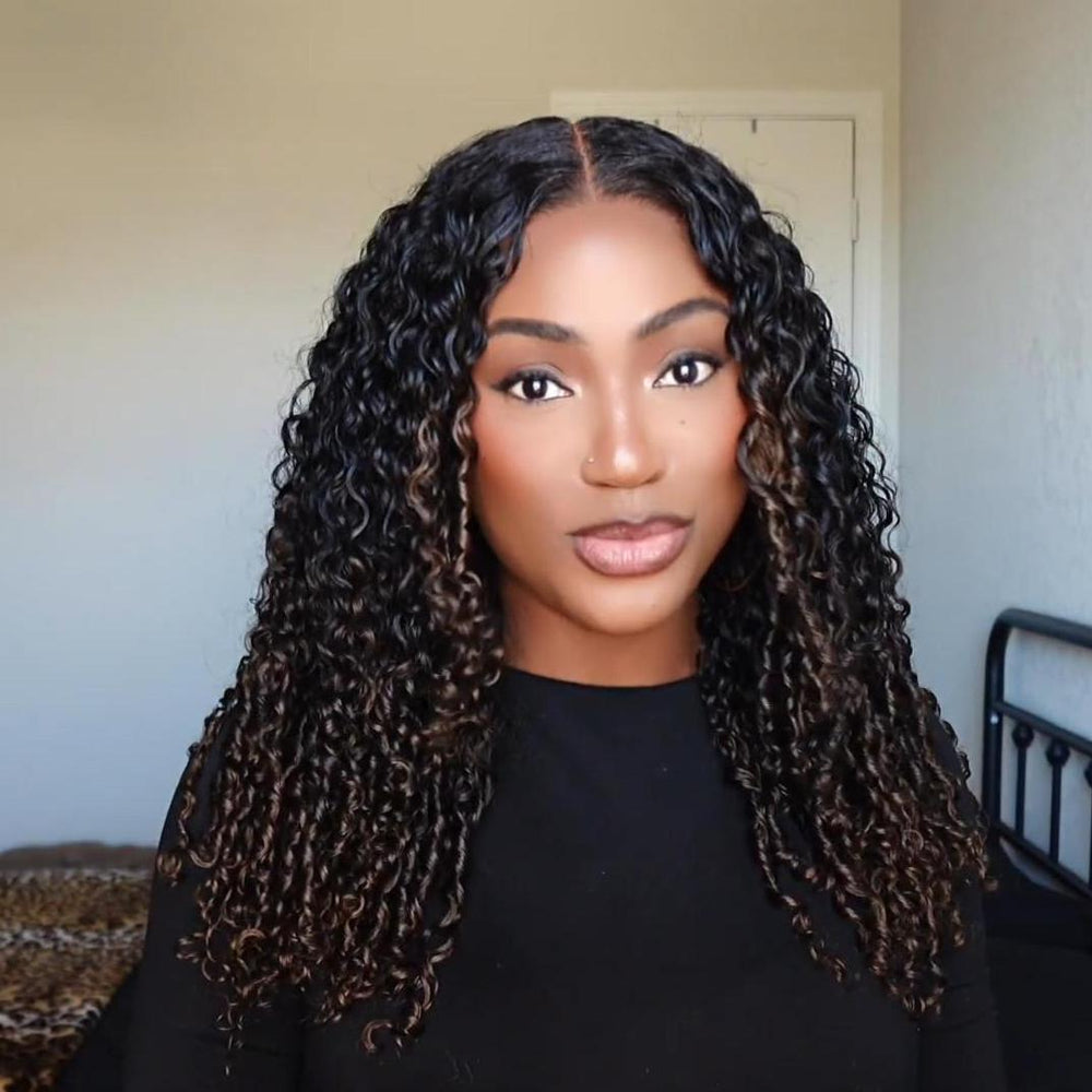 Ombre Chestnut Kinky Curly Lace Closure Wig With Finger Coily Ended