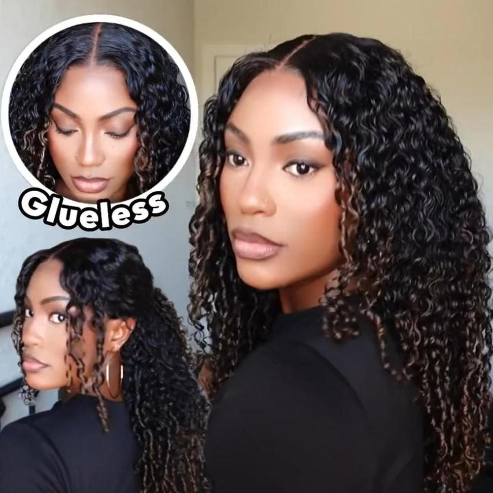 Ombre Chestnut Kinky Curly Lace Closure Wig With Finger Coily Ended