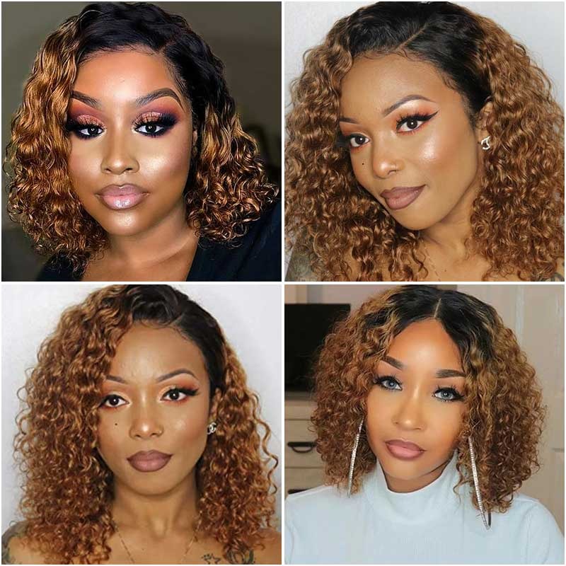 
            
                Load image into Gallery viewer, 13x4 Lace Frontal Brown Ombre Colored Curly Bob Wig
            
        