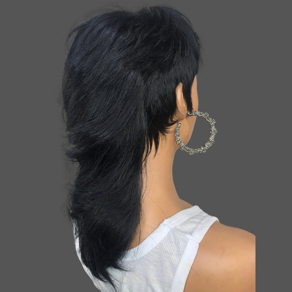 
            
                Load image into Gallery viewer, Short Glueless Mullet Wigs For Women Girls 80s 90s Human Hair Natrual Black
            
        