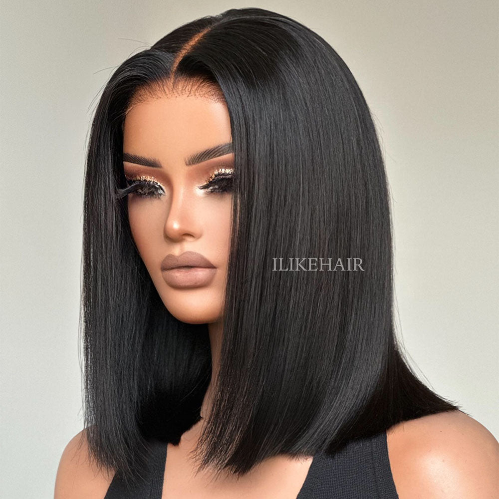 Put on & Go Short Cut Silky Straight Bob 5x5 Lace Closure Wig