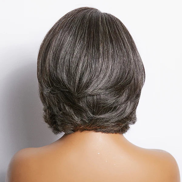 
            
                Load image into Gallery viewer, Designer Salt And Pepper Grey Short Layered Lace Closure Bob Wig
            
        