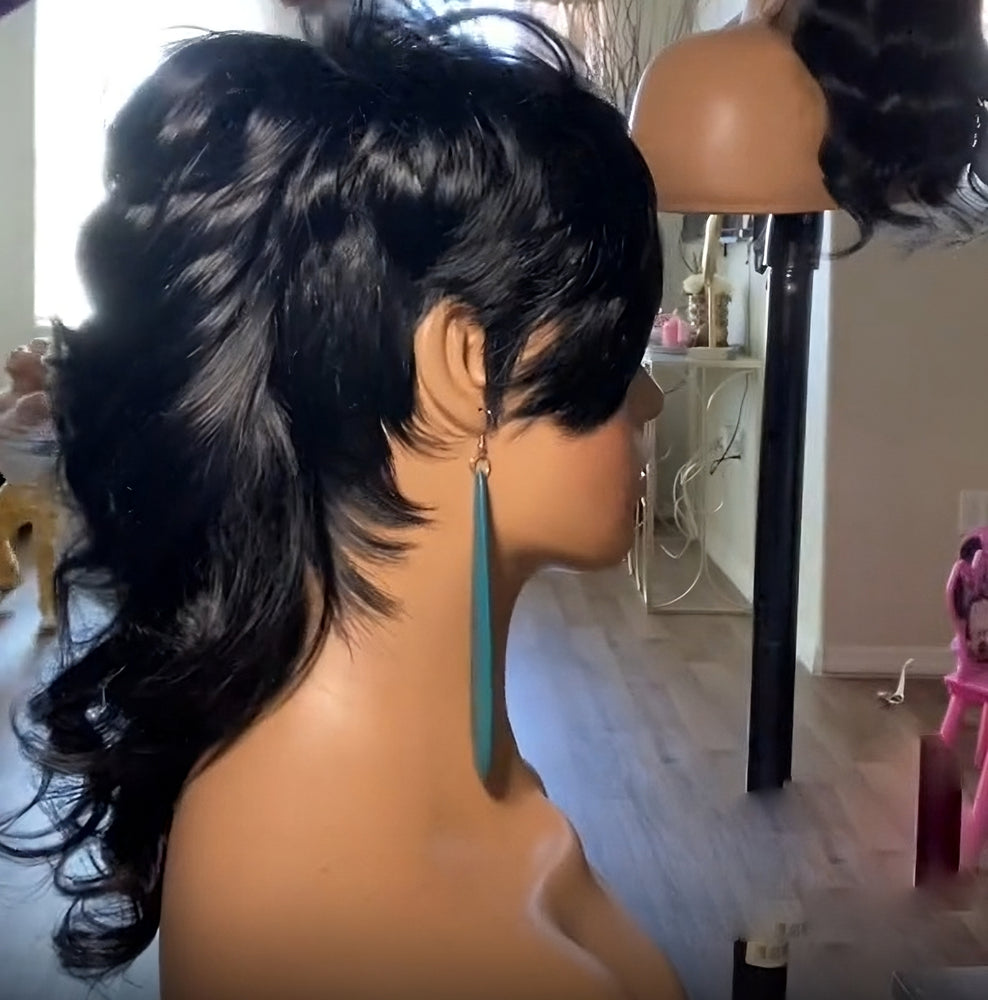 
            
                Load image into Gallery viewer, Mullet Quick Weave Glueless Wig With Bang
            
        