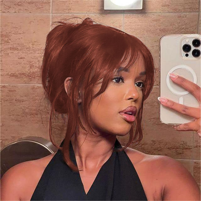 
            
                Load image into Gallery viewer, Reddish Brown Wavy Curtain Bangs Human Hair Lace Closure Wig
            
        