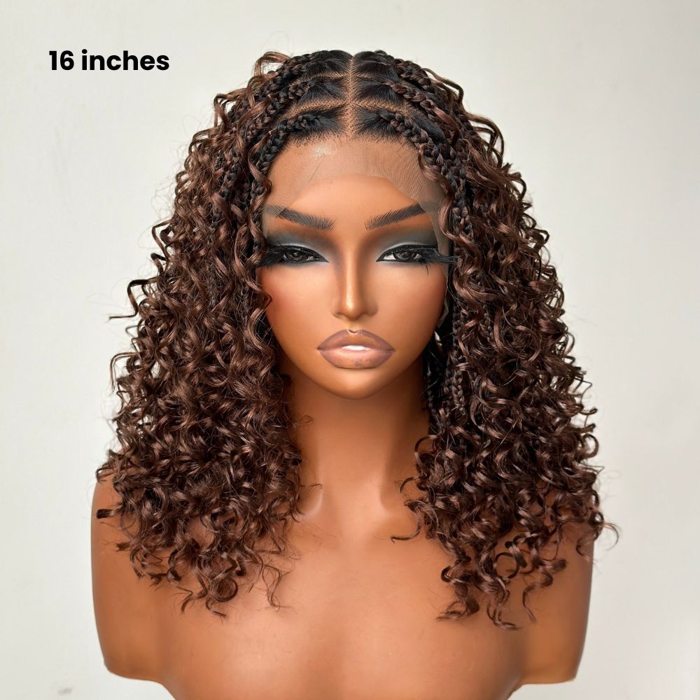 Honey Brown Flexi-fit Full Lace Boho Braided Short Wig With Invisi Drawstring